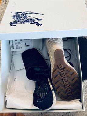 Burberry Black Lace-Up Espadrille Wedge Sandals
